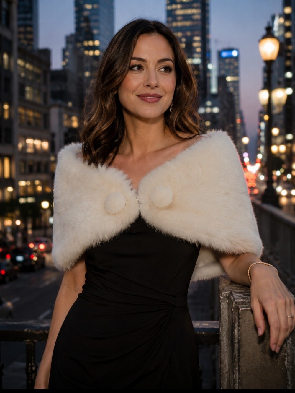 Vintage Genuine Rabbit Fur Shoulder Stole with Pom Details
